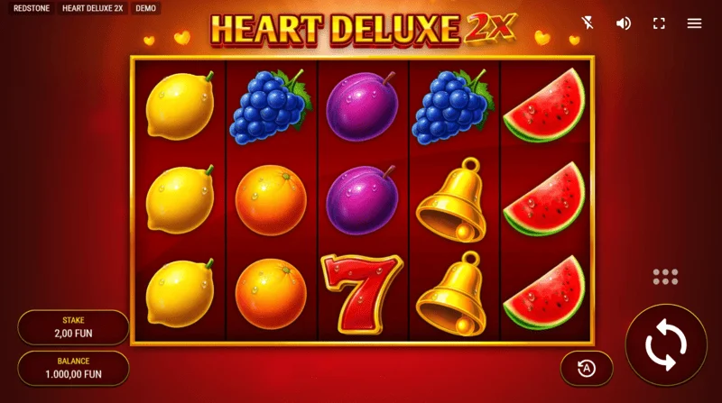 Heart Deluxe 2x - 5×3 रीलों के साथ गेम स्क्रीन