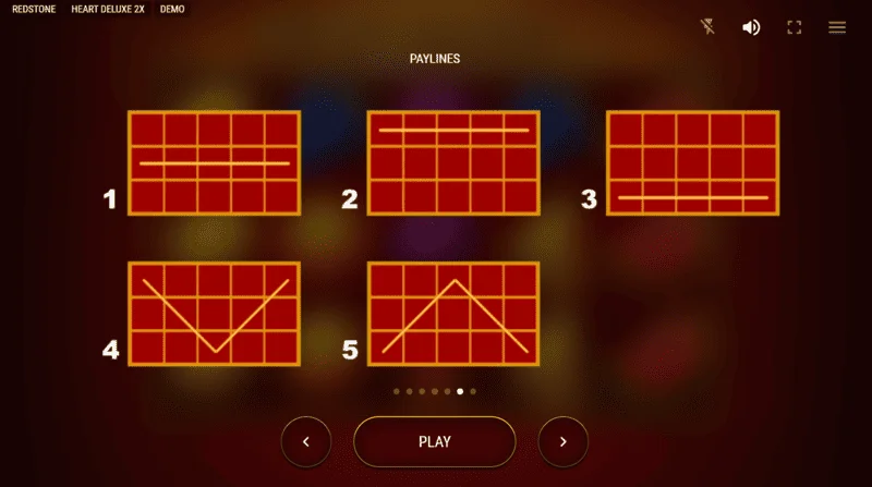 Heart Deluxe 2x - बाईं से दाईं ओर पांच जीत वाली लाइनों का लेआउट